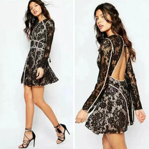 The Jet Set Diaries Lace Pizzo Long Sleeve Open Back Mini Dress 22142